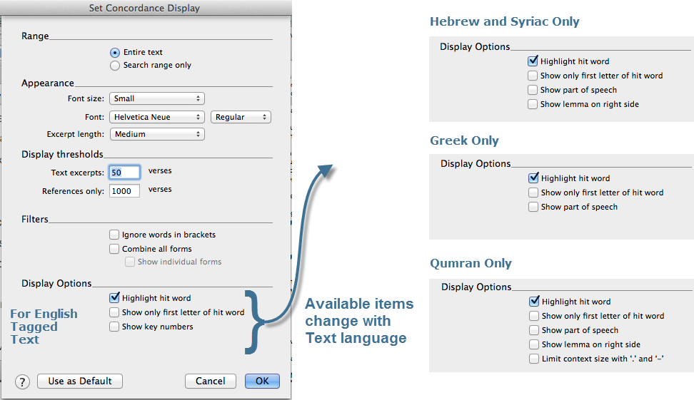 Set Concordance Display Dialog Box