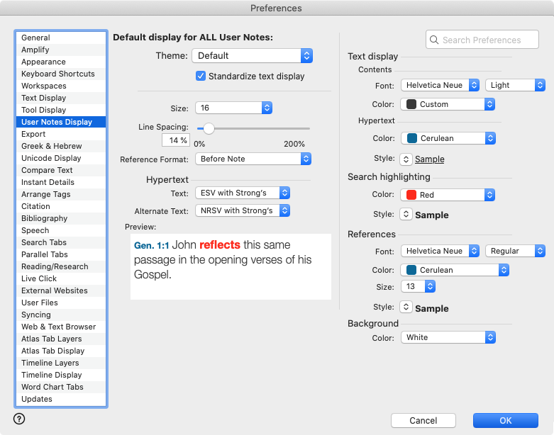 Default display for ALL User Notes (User Notes Display area)