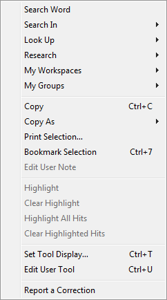 Shortcut Menu for a User Tool Tab