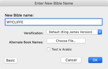 Enter New Bible Name dialog box, used to import a User bible