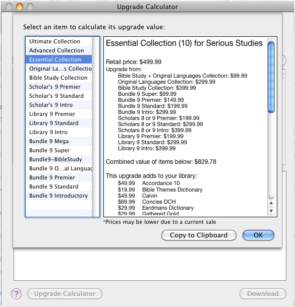 Upgrade Calculator Dialog Box