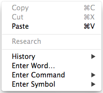 Shortcut menu for the Search Entry box of a Research, Parallel, or User Notes tab