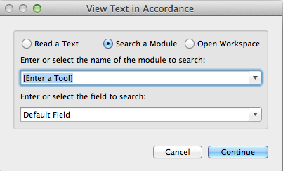 View Text in Accordance dialog box; opens when the Acc - Search with Options Service is selected