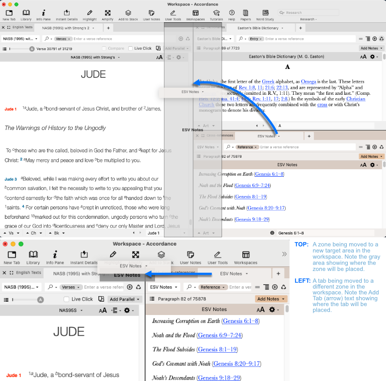 Moving a Zone or Tab to a New Target in the Workspace