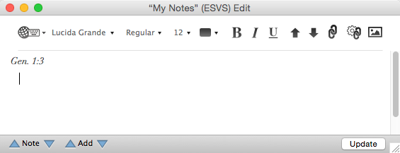 The Edit Window for editing User Notes