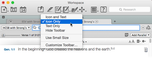The Primary Workspace Toolbar