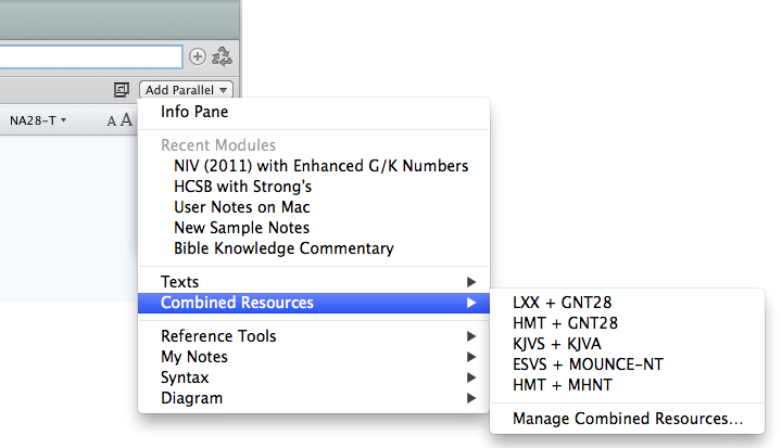 Displaying Combined Texts using the Add Parallel pop-up menu