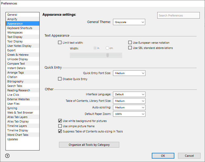 Appearance Area of Preferences Dialog Box